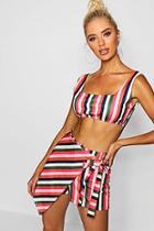 Boohoo Sara Striped Wrap Front Short Co-ord