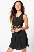 Boohoo Boutique Lea Crochet Chiffon Mini Dress Black