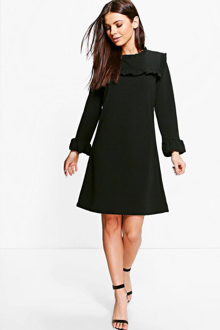 Boohoo Rosie Ruffle Neck & Cuff Tailored Dress Black