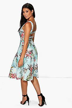 Boohoo Alisha Strappy Back Floral Midi Skater Dress