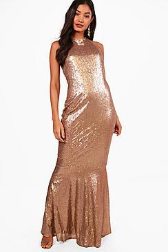 Boohoo Boutique Celia Sequin Open Back Maxi Dress