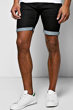 Boohoo Skinny Fit Denim Shorts With Turn Up