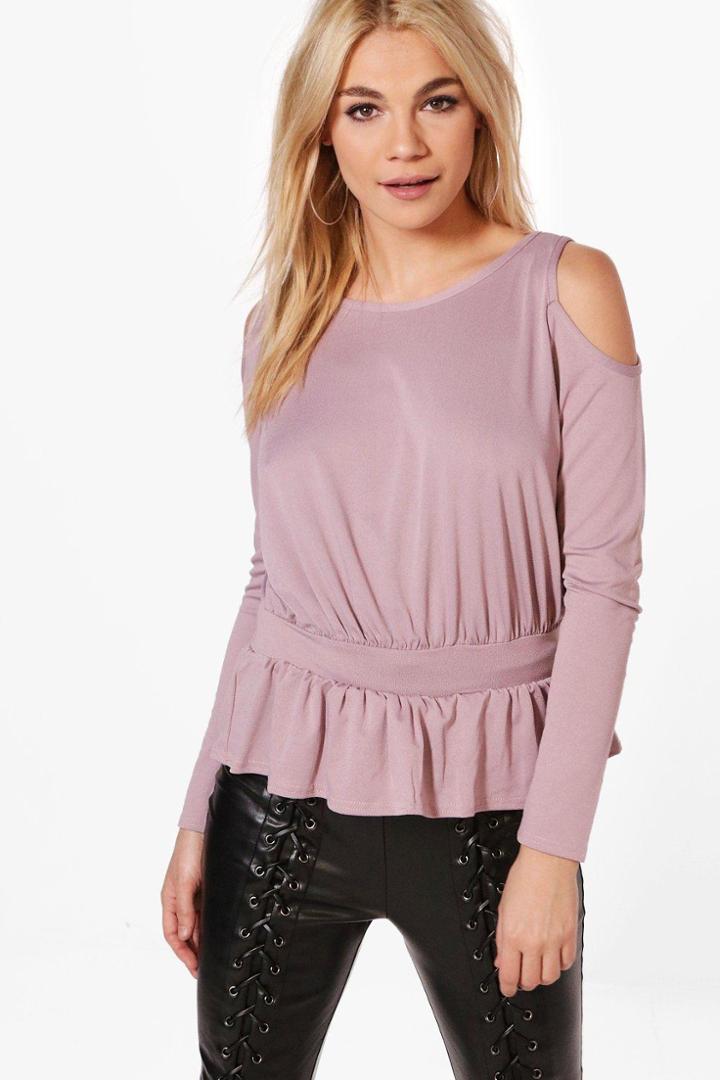 Boohoo Harper Cold Shoulder Peplum Top Lilac