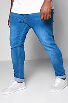 Boohoo Big And Tall Blue Skinny Fit Washed Jeans