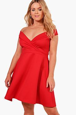 Boohoo Plus Sophia Off Shoulder Skater Dress