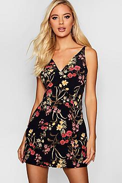 Boohoo Rosie Floral Satin Knit Back Shift Dress