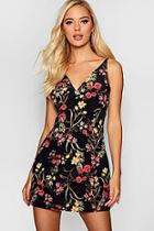 Boohoo Rosie Floral Satin Knit Back Shift Dress