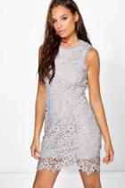 Boohoo Boutique Bo Lace Trim Panelled Bodycon Dress Grey