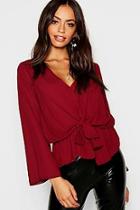 Boohoo Woven Tie Detail V Neck Blouse
