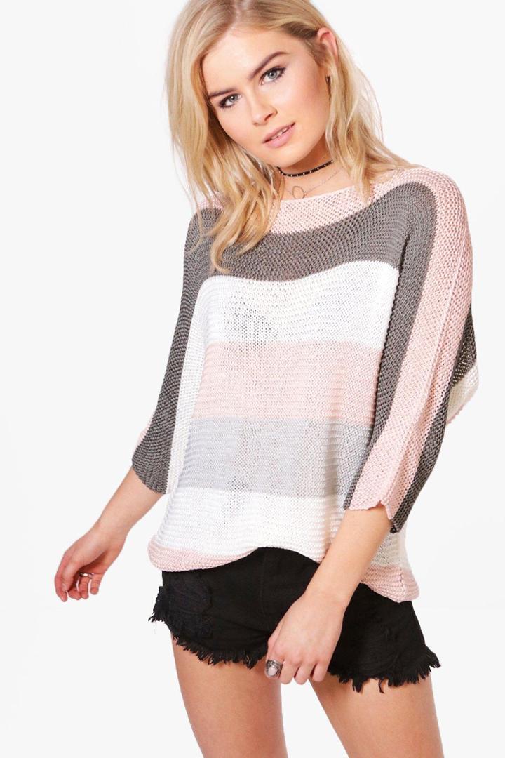 Boohoo Daisy Oversized Striped Jumper Pink