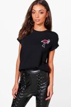 Boohoo Tall Lola Flamingo Applique Oversized T-shirt Black