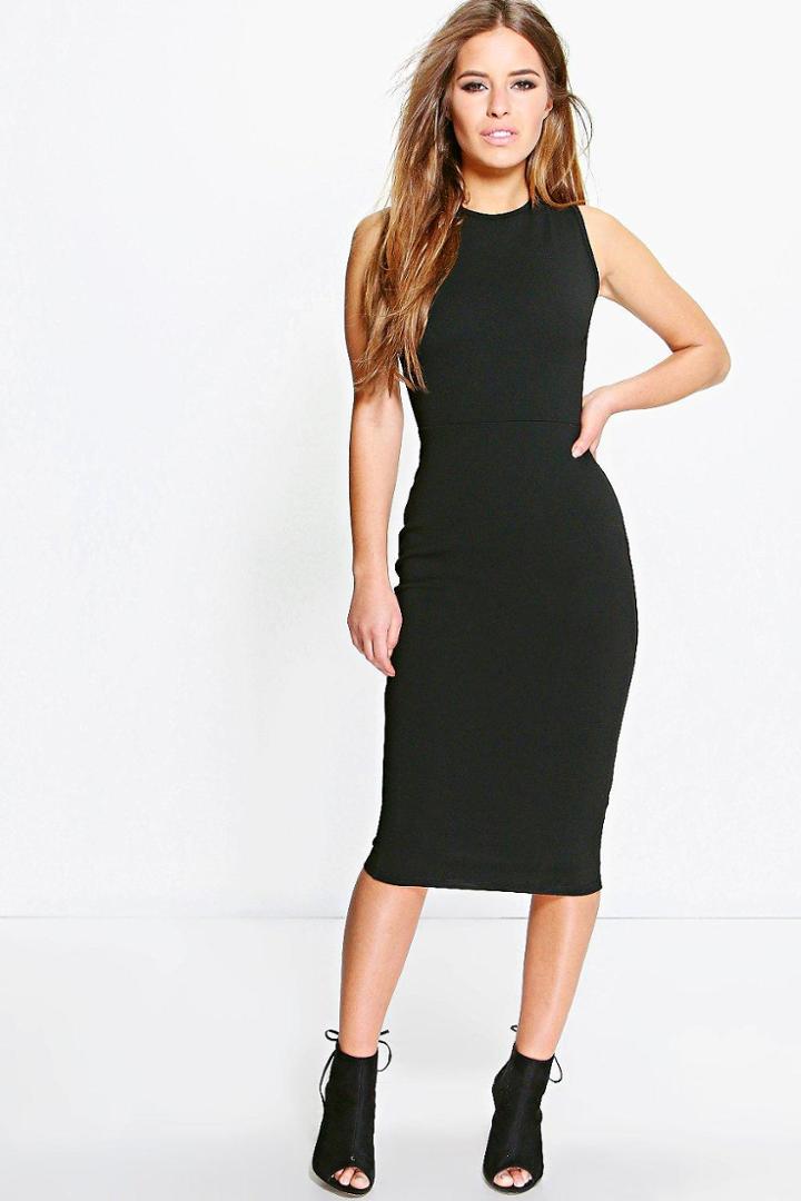 Boohoo Petite Emily Lace Up Detail Midi Dress Black
