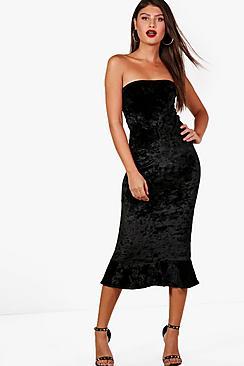 Boohoo Crushed Velvet Bandeau Midi Dress
