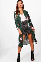 Boohoo Sammy Oriental Bird Print Belted Duster