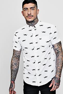 Boohoo Short Sleeve Moustache Print Shirt