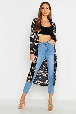 Boohoo Satin Floral Longline Kimono