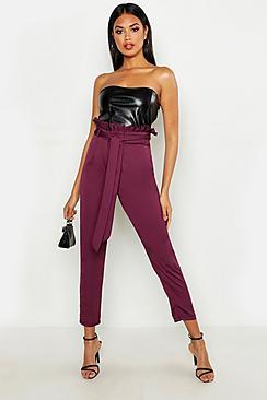 Boohoo Paperbag Waist Satin Slimline Trousers