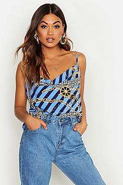 Boohoo Woven Chain Stripe Cowl Cami