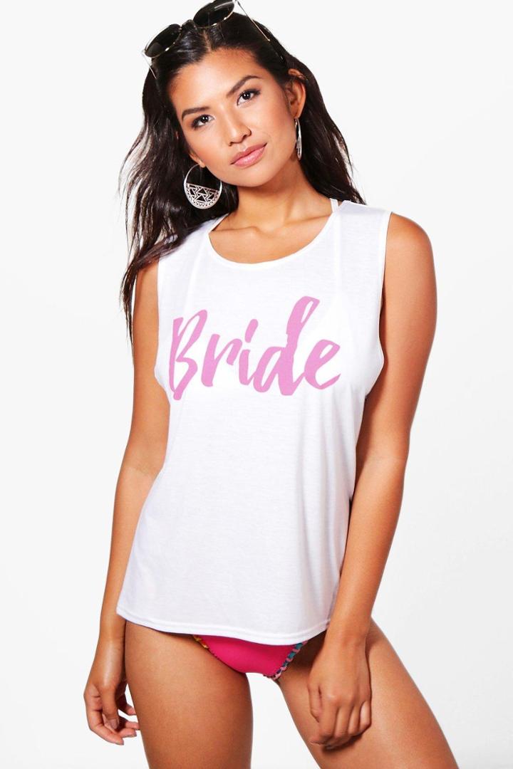 Boohoo Evelyn Bride Slogan Beach Tank Top White
