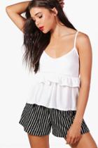 Boohoo Petite Tanya Ruffle Hem Cami Top Ivory