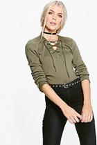 Boohoo Thea Lace Up L/s Top