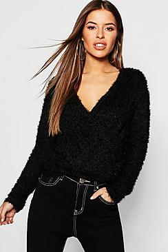 Boohoo Petite Knit Cross Front Cropped Jumper