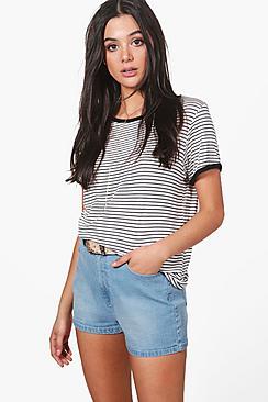 Boohoo Lola High Rise Denim Mom Shorts