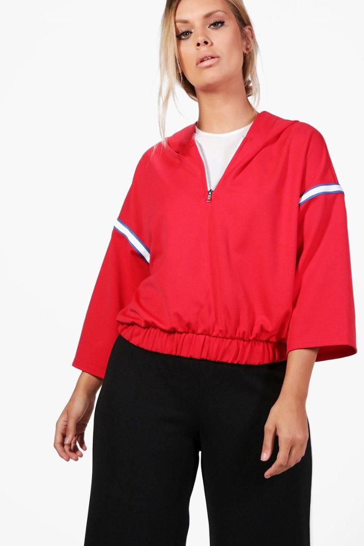 Boohoo Plus Alison Stripe Shoulder Hoody Red