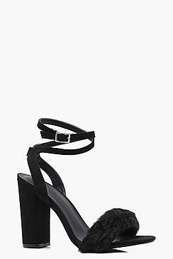 Boohoo Freya Faux Fur Wrap Ankle Strap Heels