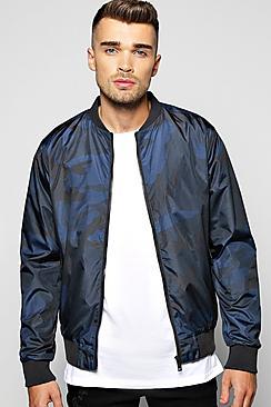 Boohoo Navy Camo Nylon Bomber