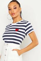 Boohoo Love Heart Badge Stripe Ringer T-shirt