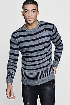 Boohoo Multi Stripe Distress Jumper