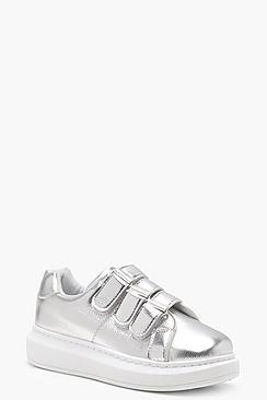 Boohoo Sophie Velcro Metallic Platform Trainers