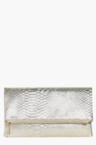 Boohoo Lara Snake Effect Fold Over Clutch Bag Gold