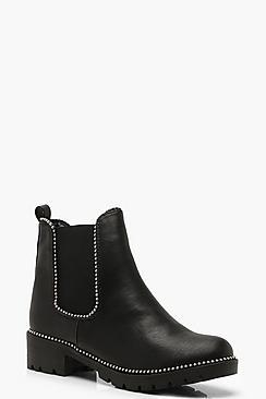 Boohoo Stud Detail Chunky Chelsea Boots