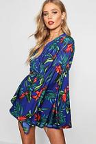 Boohoo Saskia Palm Print Wide Sleeve Wrap Front Tie Top