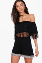 Boohoo Tall Darby Fringed Short Black