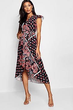 Boohoo Paisley Print Wrap Front Maxi Dress