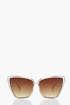 Boohoo Ella Contrast Opaque Cat Eye Sunglasses