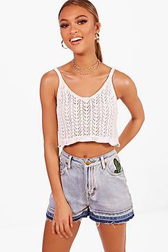 Boohoo Cactus Embroidered Denim Mom Shorts