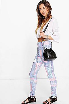 Boohoo Zeta Pastel Tile Print Skinny Trousers