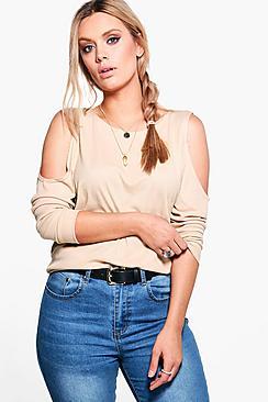 Boohoo Plus Maya Cold Shoulder Knitted Tunic
