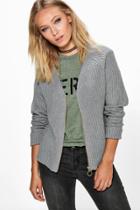 Boohoo Amber Rib Knit Bomber Grey