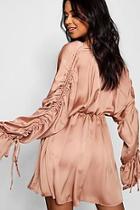 Boohoo Boutique Kira Satin Ruched Sleeve Skater Dress