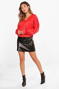 Boohoo Lucy Ballon Sleeve Satin Blouse