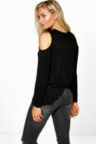 Boohoo Nina Open Shoulder Wrap Back T-shirt Black