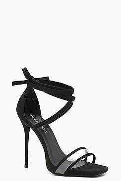 Boohoo Heidi Clear Strap Wrap Detail Heels