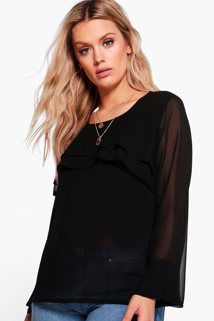 Boohoo Plus Freya Frill Detail Shift Top Black