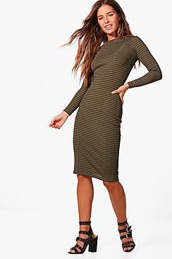 Boohoo Petite Harriet Stripe Rib Midi Dress