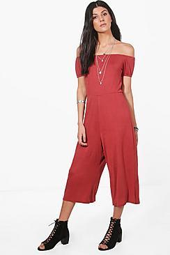 Boohoo Off Shoulder Jersey Culotte Jumpsuit
